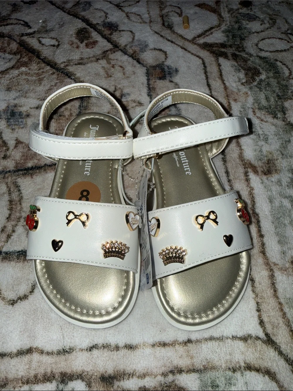 Juicy Couture White Girls’ Embellished Sandals with Gold Accents